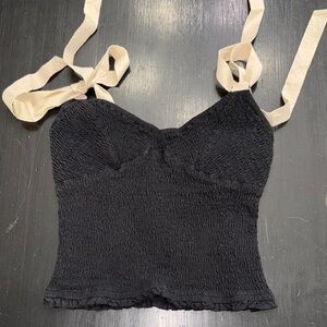 free people tank top. black. ties at shoulders and in back. cropped. NWT